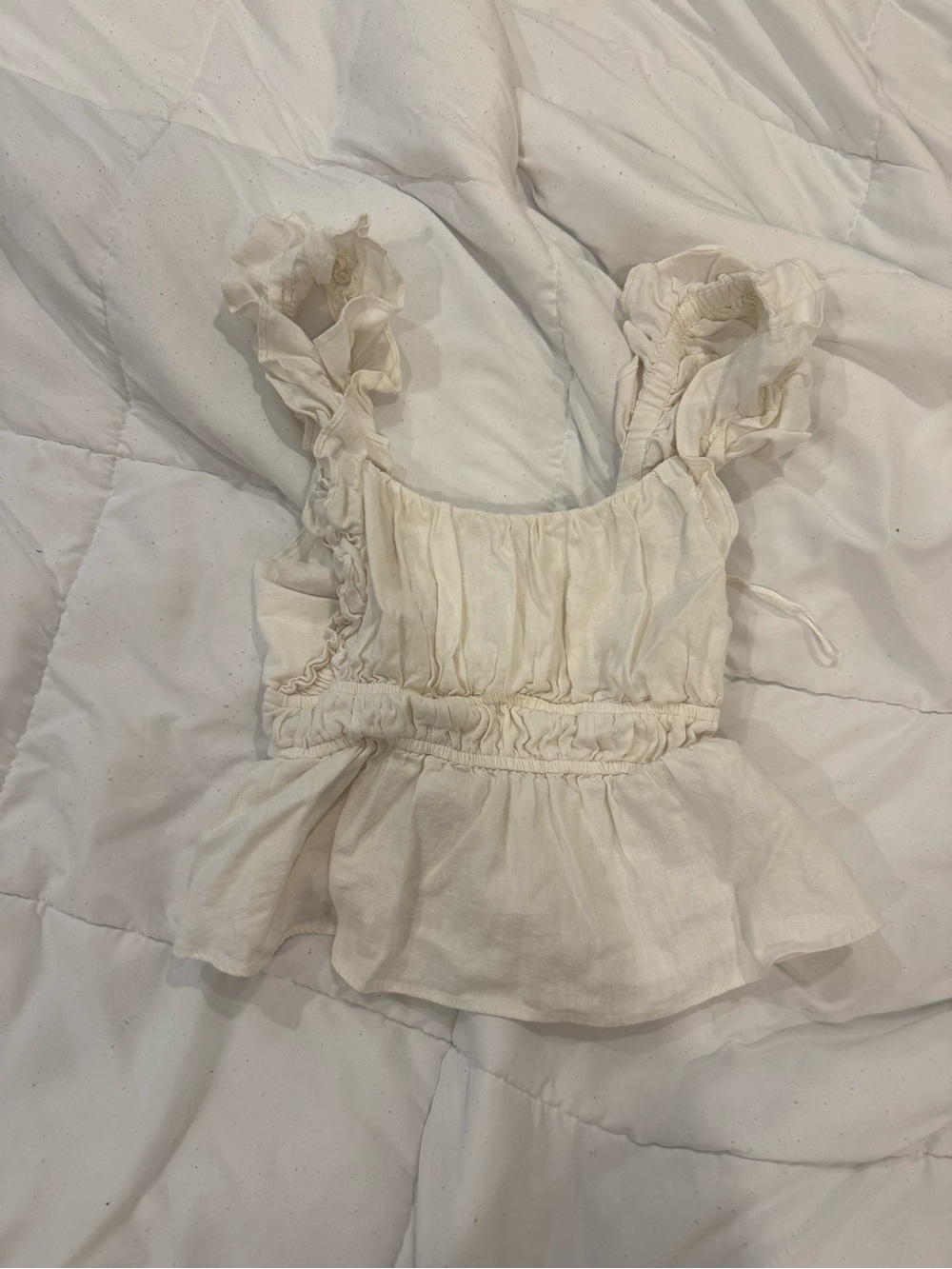 Cream Ruffle Sleeve Peplum Top